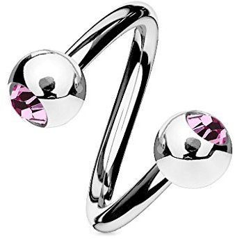 viva-adorno® Lippenpiercing Chirurgenstahl Labret Spirale Twister Kristall Doppelkugel Twist Z336, Rosa