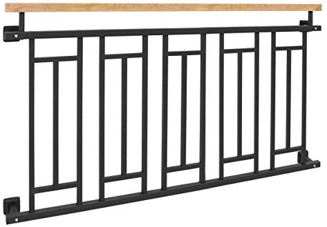 ECD Germany Ringhiera Balcone Francese 90x156 cm con 5 Riempimenti, Antracite Opaco Effetto Legno, in Acciaio Zincato, Parapetto Finestra Anticaduta, Grata di Sicurezza Esterna, Balaustra