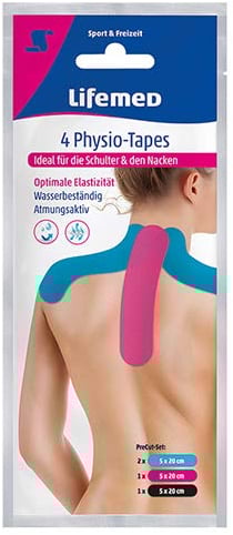 4 Physio-Tapes 20 cm x 5 cm pink, blau, schwarz Schulter- und Nacken - für eine optimale Elastizität und Bewegungsfreiheit, 2er Pack (2 x 1 Stück)