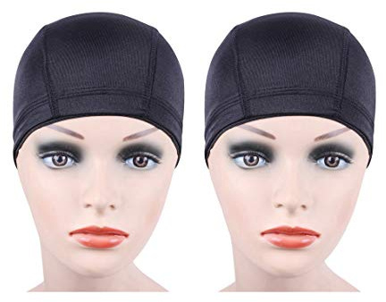 2 pcs Black Dome Cap for Wig Making Stretchable Hairnets with Wide Elastic Band (S)