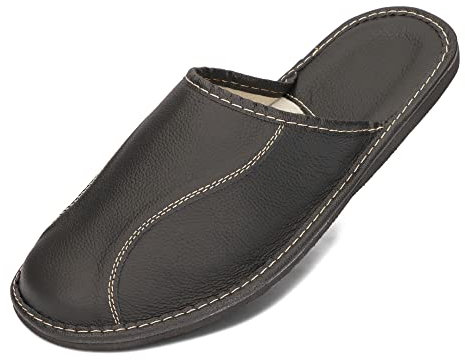 BeComfy Zapatillas de Hombre Natural Cuero Genuino Pantuflas Negro Marrón Rojo 40-50 EU (Tinta, 42)