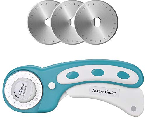 DealKits 45mm Rotary Cutter Set Handle Rolling Cutter with 3 Extra Blades and Safety Lock, Sewing Accessories and Supplies for Cutting Fabric Paper Leather Scrapbooking Quilting(Left & Right Hand)