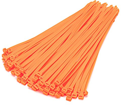XINGO 100 Stück Kabelbinder strapazierfähig, Premium-Nylon-Kunststoff-Drahtbinder mit 50kg Zugfestigkeit, selbstsichernde Nylon-Kabelbinder für drinnen und draußen (300mm x 7.6mm, Orange)