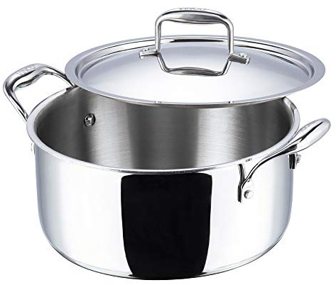 Vinod Platinum Triply Stainless Steel Stewpot with Lid, 1.8 Litre, 18 cm | Riveted Handles | Induction & Gas Stove Compatible | SAS Bottom | Ideal for stews, Curries, Soups & One-Pot Meals