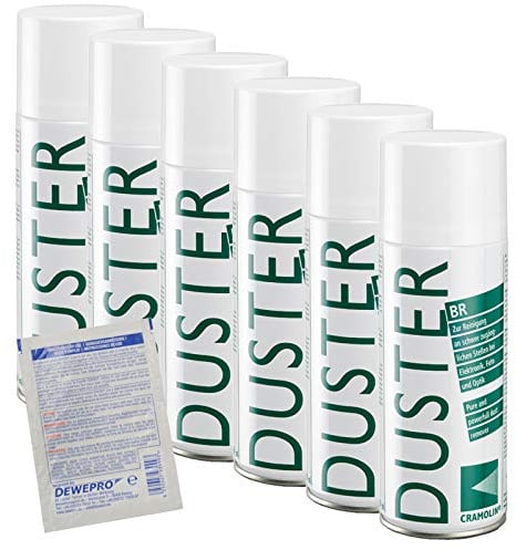 DUSTER BR - VPE: 6 x 400ml Spraydose - Druckluftspray - zur Staubentfernung an schwer zugänglichen Stellen - ITW Cramolin - 1471611 - inkl. 1 St. DEWEPRO® SingleScrubs
