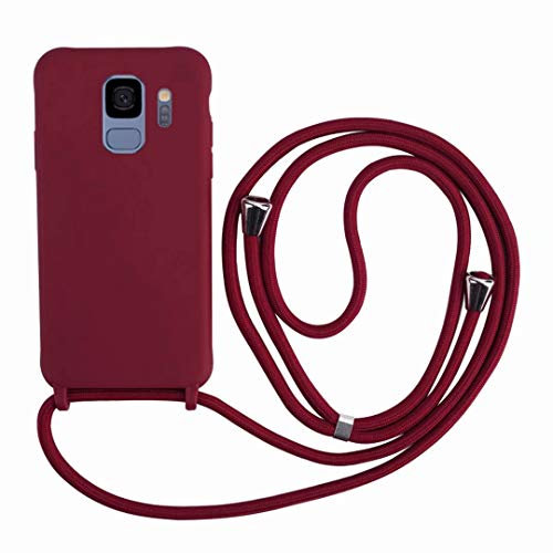 2ndSpring Coque avec Collier Compatible avec Samsung Galaxy S9,Tour de Cou Lanière en Corde Pendentif Housse,Silicone Souple Rouge