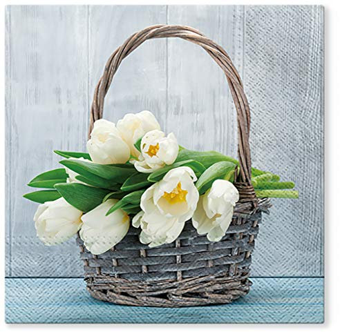 Tete a Tete 3-lagige Seidenpapier-Servietten, 33 x 33 cm, 20 Stück (Tulpen im Korb)