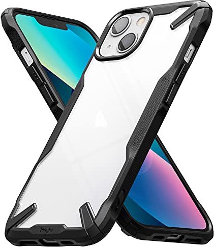 Ringke Fusion-X Case Kompatibel mit iPhone 13 Hülle, Militärschutz Handyhülle Durchsichtig Rückseite mit Umhängeband Loch im Rand - Schwarz