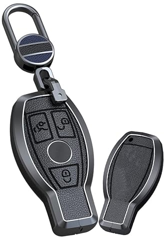 KUNIO Coque de clé de Voiture Compatible avec Mercedes Benz A B C S G Classe AMG CLA GLC GLA GLK CLK ML Cuir Étui de clé télécommande Housse Porte-clés 3 Boutons C Noir