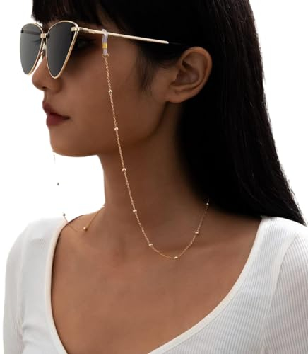Bramian Bead Sonnenbrillenkette Einfache Brillenkette Zubehör Dekor Brillenkette für Frauen und Mädchen (Gold)