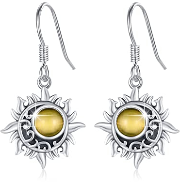 Sonne Mond Ohrringe für Damen 925 Sterling Silver Sonne Tropfen Ohrringe Schmuck Geschenk für Frauen Mädchen Mutter