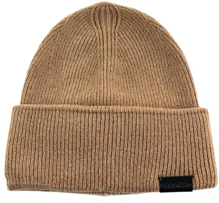 Calvin Klein Leather Patch Docker Beanie Natural Khaki