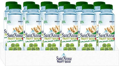 Sant'Anna Fruity Touch Gusto Lime, Zenzero e Guaranà | Bevanda al Lime, Zenzero e Guaranà in Acqua Sant'Anna | Bottiglie da 0,33L | Confezione da 12 bottiglie
