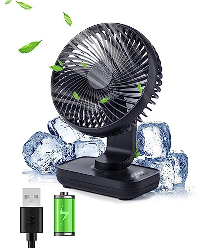 Trongle USB Desk Fan, 4 Speed Adjustment Small Desktop Fan with 4000mAh Rechargeable Battery, Strong Wind Quiet Table Cooling Portable Mini for Home, Office, Car, Bedroom, Camping, Black (D606)