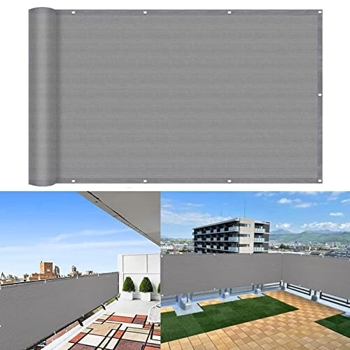 GUOJUN Balkonbespannung 100 x 200 cm Wind HDPE UV-Schutz Sichtschutzmatte Sichtschutzzaun mit Ösen und Kordel für Balkon Zaun Terrassen Garten, Grau