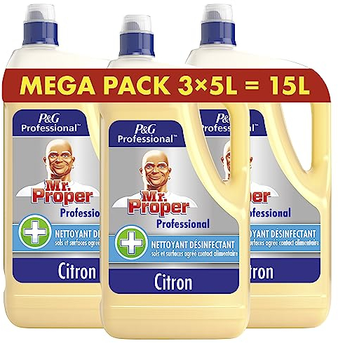Mr. Propre Nettoyant pour Sol, Multi-Surfaces, 15L (3 x 5L), Parfum Citron, Nettoie Et Désinfecte En Profondeur Et Retient La Saleté, pour une Brillance Durable