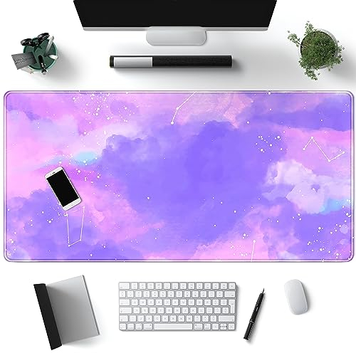 Niedliche Schreibtischunterlage Tinte Lila Schreibtischunterlage Gaming 80 x 39 cm Mauspad Lila Gamer Mädchen Niedlich Rosa Mauspad Schreibtischdekoration Tastatur Schreibtischunterlage für Büro und