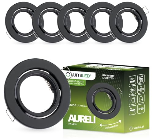 LUMILED 6x Einbaustrahler schwenkbar flach Spots für LED oder Halogen Einbauleuchten Einbaurahmen rund stahl Einbauspots Downlight Schwarz Gepulvert