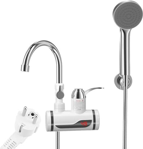 Dzaayediiy Electric Tap Instantaneous Water Heater with Shower Head, 220 V 3000 W for Kitchen Lateral