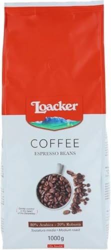 Loacker, Caffè in Grani Espresso, Miscela Arabica e Robusta, 1 kg | Caffè in Grani con Miscela di 80% Arabica e 20% Robusta, Ideale per Macchina Caffè e Macinacaffè Elettrico, Aroma Intenso