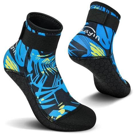 Yikayin Neoprensocken, 3mm Wattsocken Tauchsocken für Männer Damen Herren Frauen, Schwimmsocken Beachsocken für Schnorcheln Kajakfahren Jetskifahren SUP - Blau L