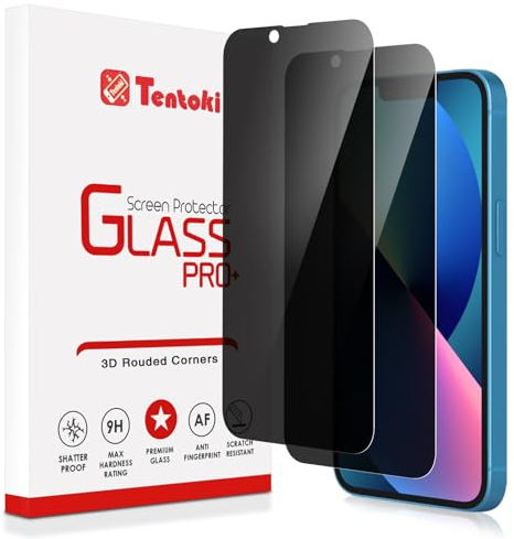 Tentoki Sichtschutz für panzerglas iPhone 13/13 Pro / 14 6,1 Zoll, Full Screen Anti-Spy Privacy Panzer Schutz Glas [2 Stück] Kratzfest, Anti-Fingerprint und blasenfrei