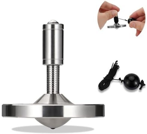LOQATIDIS Toupie de précision en Corde, Gyroscope de Table Anti-gravité en Acier Inoxydable Haute Performance, Temps d'essorage Incroyable jusqu'à 15 Minutes (Argent L)