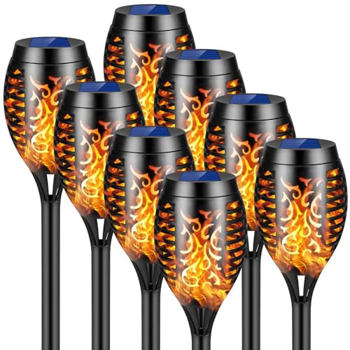 highsam Lampe Solaire Exterieur Jardin, 12 LED Lumiere Solaire Exterieur Flammes Réalistes, Torche Solaire IP65 Étanche pour Décor Patio Chemins Pelouse (8 Pièces)
