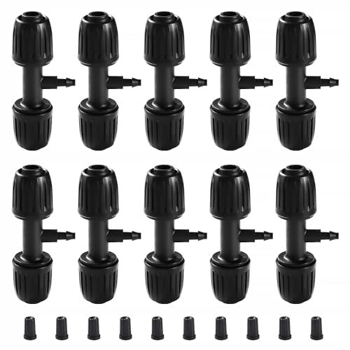 VooGenzek 10 Pezzi Connettori a T con Spinato Irrigazione a Goccia, Connettore Tubo a 3-Vie da Giardino per Tubo 13/16 mm a 4/7 mm, Adattatore per Irrigazione a Goccia, per Prato, Nero