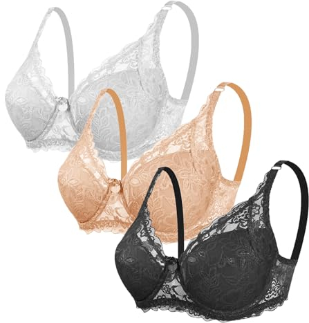 CSWH 3er Pack Damen BHS ohne Bügel Fraun Push Up Sexy Spitzen-BH mit verstellbarem Trägern Mädchen Atmungsaktiver Weich Bequemer BH Unterwäsche Bra für Alltag