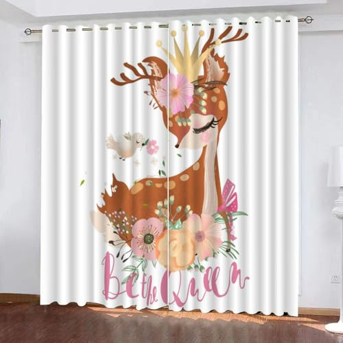 GIOVIA 3D REH Gardinen Abdunkelnde Tier Elch Kindervorhänge Vorhang mit ösen 2er Set Vorhänge Blickdicht Verdunkelungs für Kinderzimmer Schlafzimmer Wohnzimmer B 140 X H 160 cm