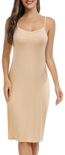 Vlazom Fond de Robe Femme Modal Longue Jupon sous Robe avec Bretelles Lingerie Chemise de Nuit sans Manches Elégant