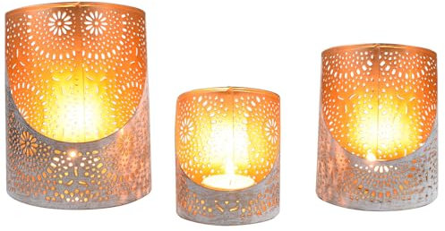 Marrakech Lot de 3 photophores décoratifs scandinaves en métal/verre - Photophore comme décoration de printemps, salon, table - Bougeoirs exquis pour bougies chauffe-plat (Lot de 3 Yulet blanc)