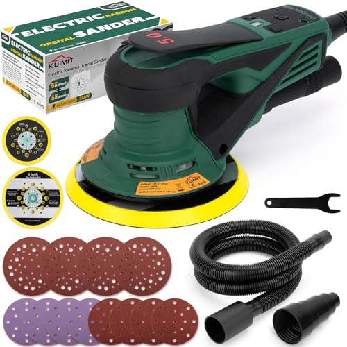 KUIMIT Ponceuse orbitale aléatoire, Moteur sans balai de 350W avec plateau double 125/150mm, Vitesse variable 4000-10000 tr/min, pour travaux sans poussière sur parquets, carrosseries et projets DIY