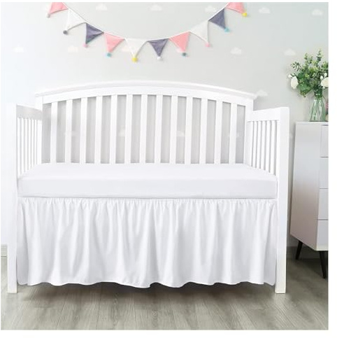 ZGXNYI Bettrock Kinderbettrock mit weißen Oberlaken – 4 Seiten mit plissierten Rüschen for Baby-Jungen-Mädchen-Kleinkinder-Tagesdecke Bettvolant(White,70x140x36cm)