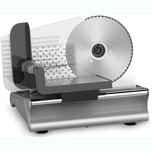 Electric Meat Slicer with Removable Stainless Steel Blades - Adjustable Thickness Deli Cheese Food Slicer for Ham, Mutton, Bread - Easy to Use and Clean