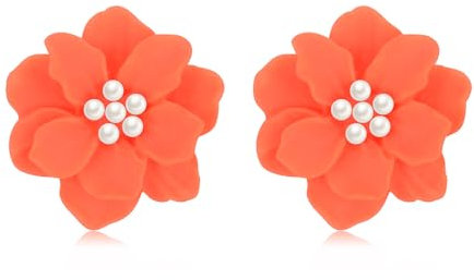Flower Earrings for Women Girls, Vintage Large Orange Boho Acrylic Flower Stud Earrings Exaggerated Camellia Earrings Statement Stud Earrings Jewelry Gifts