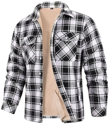 CMTOP Veste de Chemise Matelassée pour Hommes Manteau à Carreaux Doublé de Polaire Manteau Chaud en Coton Epais avec Poches et Boutons pour l'hiver et L'extérieur