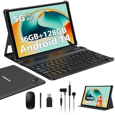 FORUSER Tablette Tactile 10 Pouces Android 14,Octa-Core, WiFi 5G+2.4G,36GB RAM+128GB ROM (1TB TF),BT 5.0, GPS, 8000mAh,13MP+8MP, FHD 1920 * 1200,Tablette De Faciale avec Clavier-Noir