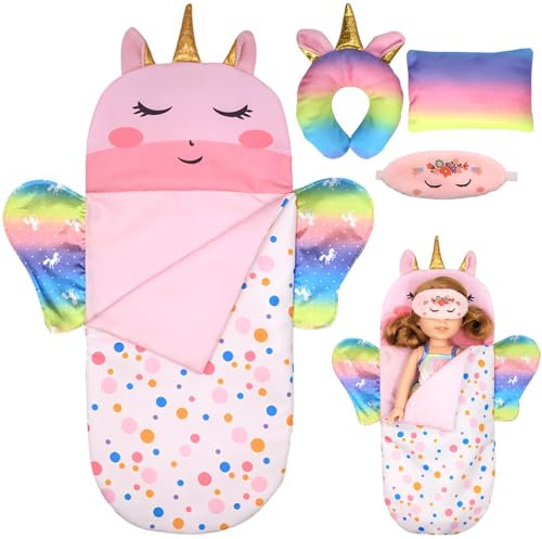 Sac de couchage pour poupée - Avec masque de sommeil et coussin en forme de U et coussin carré - Accessoire pour poupée de 25 à 38 cm - Cadeau d'anniversaire pour fille