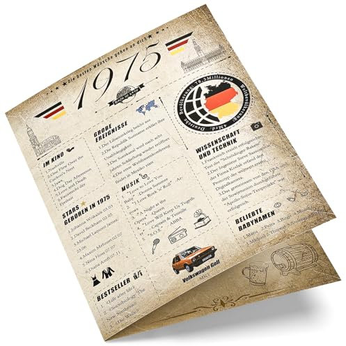 Joyoldelf 50. Vintage Geburtstagskarte, 1975 Jahrgang Zeitung Grußkarten Geschenk, 3D Pop Up Geburtstagskarte mit Umschlag für Mann und Frau