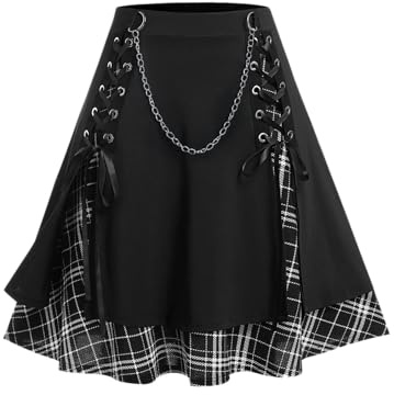 Rose GAL Gothic Minirock für Damen, große Größe, hohe Taille, kurz, ausgestellt, Schuluniform
