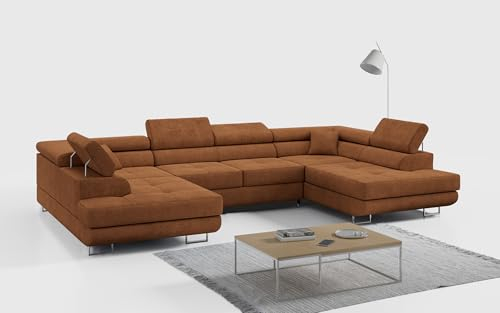 MKS MEBLE Sofa Orange Wohnzimmer - Wohnlandschaft - U-Form Couch mit Schlaffunktion - Schlafsofa mit Bettkasten - Wohnzimmer U Couch - Polstersofa mit Bettkasten - Gustaw U Orange Kronos
