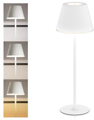 CSL - Tischlampe LED mit Akku - Kabellos - Touch - Helligkeit dimmbar - warmweiß neutralweiß kaltweiß - Metall - großer Akku - Tischleuchte - Nachttischlampe - Leselampe - Indoor/Outdoor - weiß