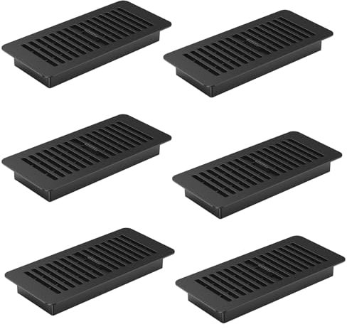 Paquete de 6 registros de suelo de 4 x 10 pulgadas, cubierta de ventilación de plástico, rejillas de ventilación de suelo negras, rejillas de decoración ajustables para el hogar u oficina, cubiertas