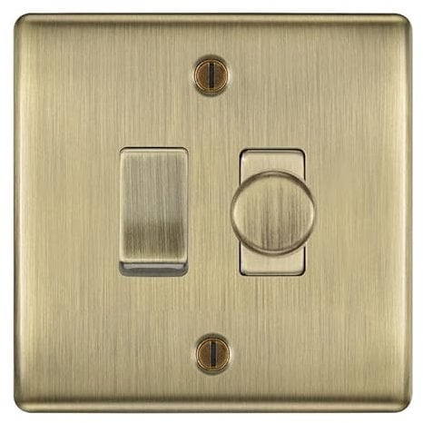 BG Antique Brass 2 Gang Switch 1x Trailing Edge LED Dimmer 1x 2 Way Custom Grid Switch