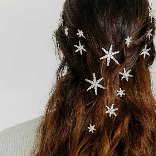 TseenYi Strass Schneeflocke Haarspange Stern Haarnadeln Winter Schneeflocke Bobby Pin Haar Silber Kristall Stern Haarspangen Bobby Pins Schneeflocke Haarnadeln Kristall Braut Haarspange 5 Stück