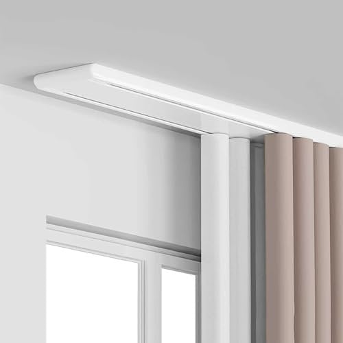 Deckenschiene Gardinen Schienensystem Zweireihige Vorhangschiene 2-läufige Gardinenschiene mit Deckenbefestigung Aluminium(White,3.1m(10.2ft))