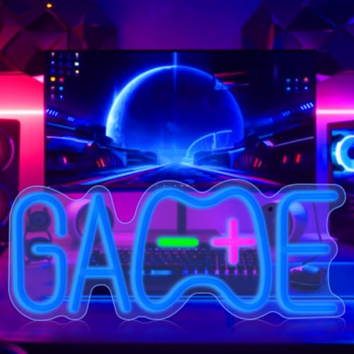 HOTUT Panneau Neon, Néon LED Lampe Enseignes Lumineuses Gamepad Neon, Lumineuse Neon Alimentée par USB Décoration Murale pour Salle de Jeu, Chambre,Bar Décoration, Cadeaux pour Gamer(Bleu