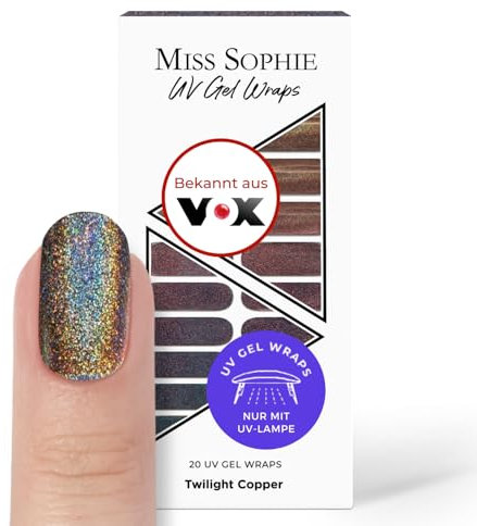 Original Miss Sophie UV Gel Nagelfolien I 20 UV Gel Nagellack-Streifen Frozen Metallics I Twilight Copper UV I Für Finger- & Fußnägel